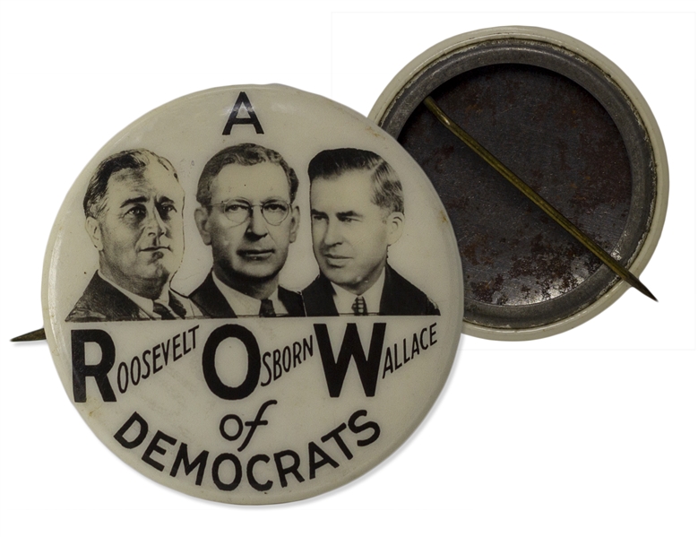 Rare Franklin D. Roosevelt Campaign Pin From 1940 -- Also Promoting the Democratic Candidate for Governor in Arizona